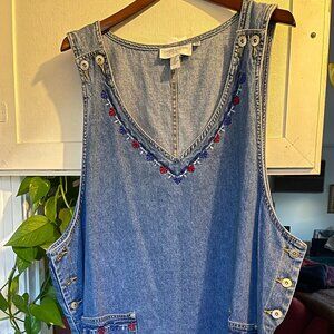 VTG 3X Casual Corner Denim Jean Dress Overalls Embroidered 90s Grandma Core